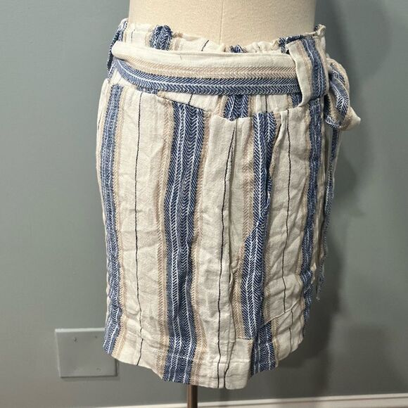 NEW Banjara Striped Linen Blend Paperbag Pull On Shorts Blue & Cream Size Medium - Picture 4 of 6